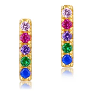 【Jpqueen】藝術風采一字彩虹多色耳環(金色)