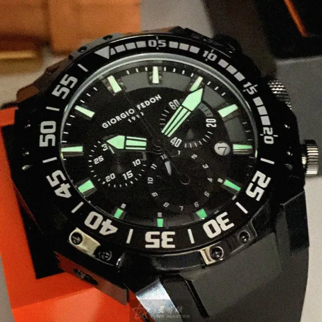 【GIORGIO FEDON 1919】GiorgioFedon1919手錶型號GF00083(黑色錶面黑錶殼深黑色矽膠錶帶款)