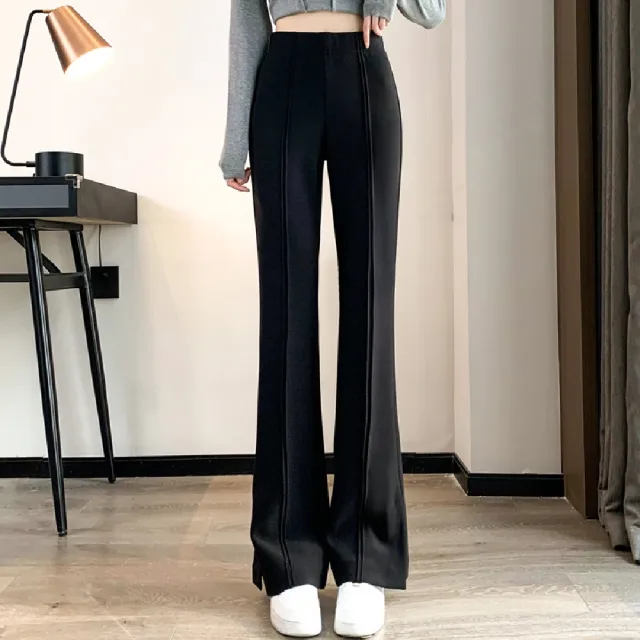 【米蘭精品】現貨+預購 西裝褲闊腿長褲(韓版高腰開叉喇叭女褲子2色74fj11)
