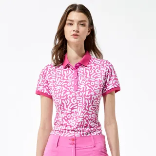 【PING】女款抽象字短袖POLO衫-粉紅(吸濕排汗/抗UV/GOLF/高爾夫球衫/RA23101-16)