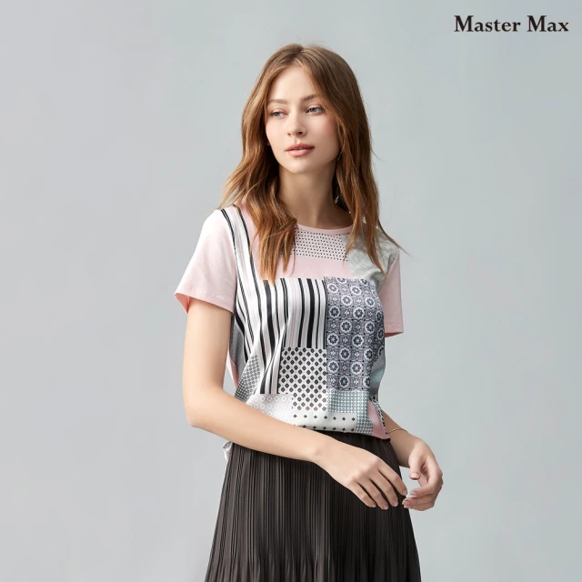 【Master Max】拼接棉質幾何圖形圓領上衣(8317046)
