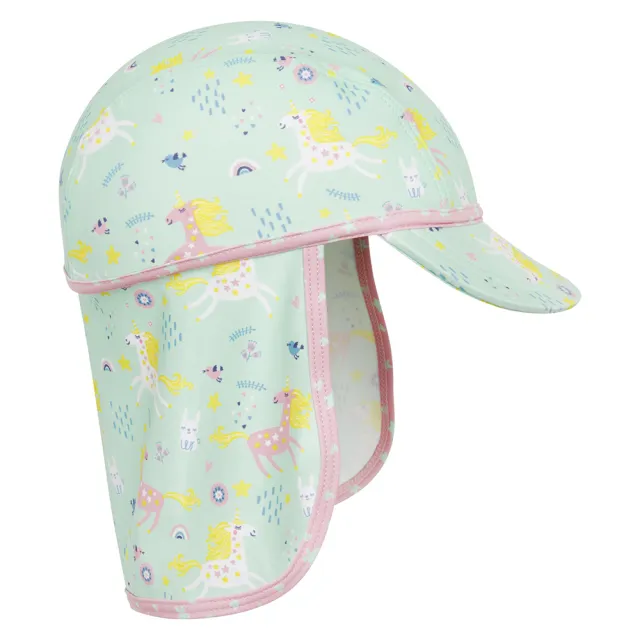 【Playshoes】嬰兒童抗UV防曬水陸兩用遮頸帽-獨角獸(護頸遮脖遮陽帽泳帽)