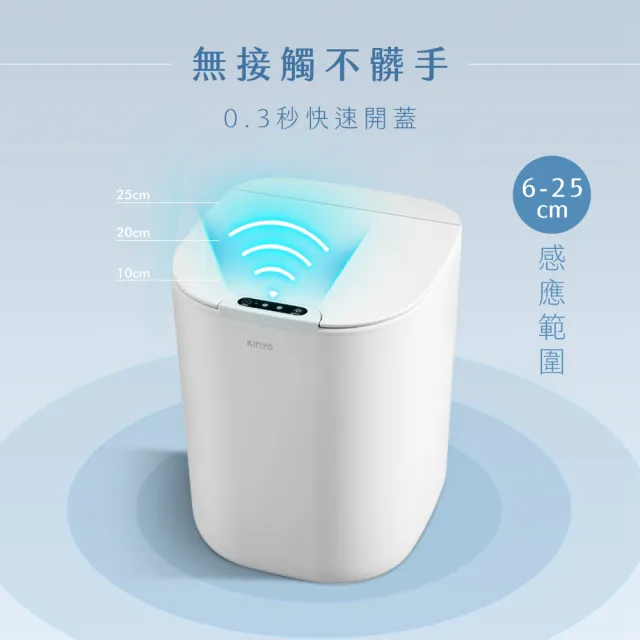 【KINYO】智慧感應垃圾桶16L IPX4防水清潔桶(附台塑垃圾袋20L-中3捲)