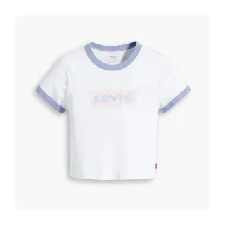 【LEVIS 官方旗艦】女款 復古滾邊短版T恤 / 修身版型 / 馬賽克拼貼Logo 白 熱賣單品 A3523-0054
