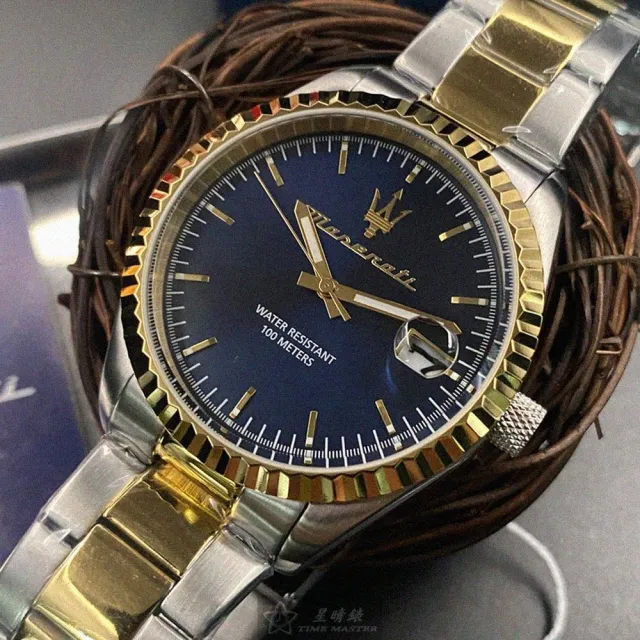 【MASERATI 瑪莎拉蒂】雙11MASERATI手錶型號R8853100027(寶藍色錶面金銀相間錶殼金銀相間精鋼錶帶款)