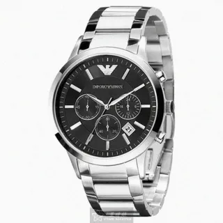 【EMPORIO ARMANI】ARMANI手錶型號AR00019(黑色錶面銀錶殼銀色精鋼錶帶款)