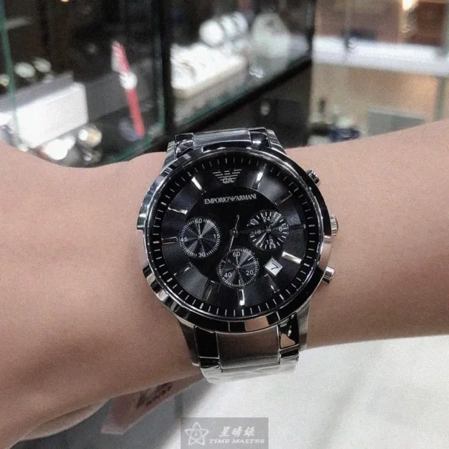 【EMPORIO ARMANI】雙11ARMANI手錶型號AR00019(黑色錶面銀錶殼銀色精鋼錶帶款)