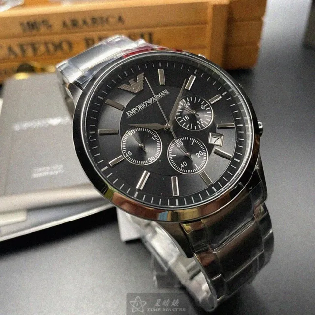 【EMPORIO ARMANI】雙11ARMANI手錶型號AR00019(黑色錶面銀錶殼銀色精鋼錶帶款)