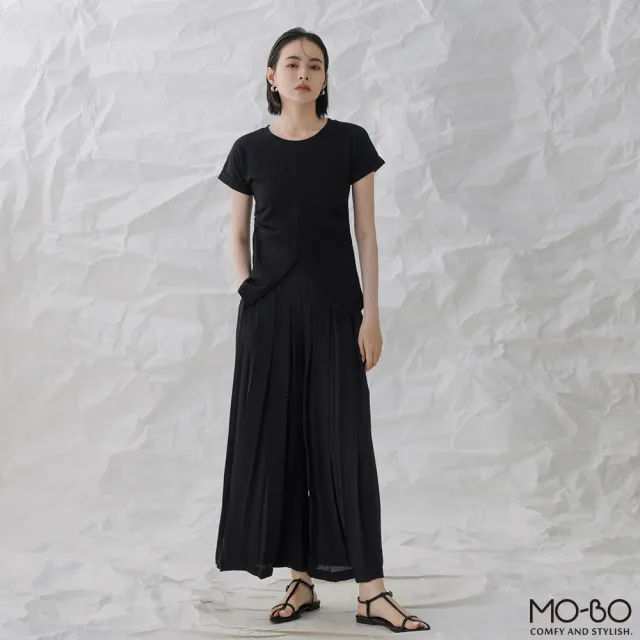 【MO-BO】立體日型壓折寬褲