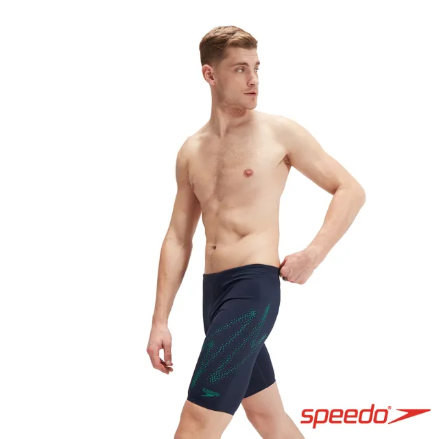 【SPEEDO】男 運動及膝泳褲 Boom Logo(深藍/綠)