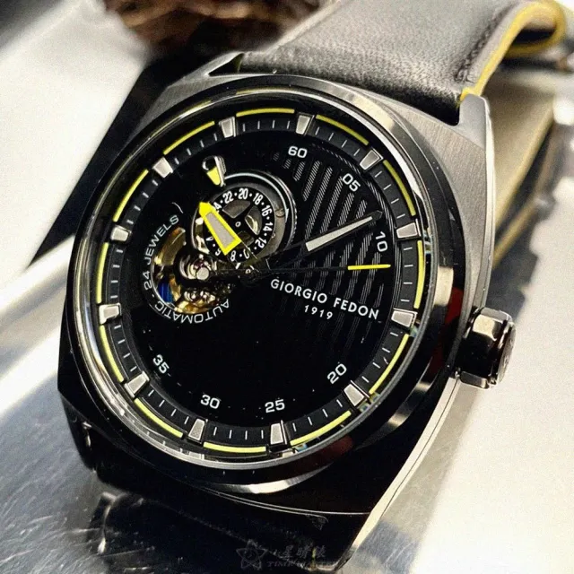 【GIORGIO FEDON 1919】GiorgioFedon1919手錶型號GF00095(黑色機械鏤空錶面黑錶殼深黑色真皮皮革錶帶款)