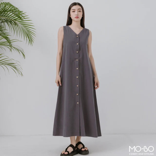 【MO-BO】陽光下亞麻排釦洋裝