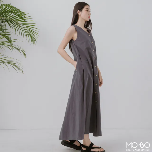 【MO-BO】陽光下亞麻排釦洋裝