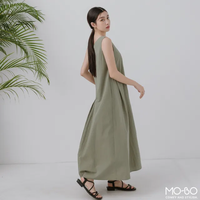 【MO-BO】陽光下亞麻排釦洋裝