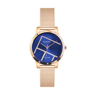 【KANGOL】英國袋鼠│金屬幾何列鑽錶 / 手錶 / 腕錶 - KG72334-08Z(靜謐藍)
