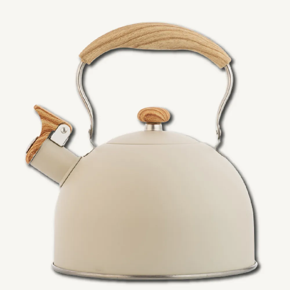 【燒開水】歐式不鏽鋼奶白燒水壺2.5L(木紋手柄 壺蓋 電磁爐 煮水壺 茶壺 熱水壺 咖啡壺 口哨壺 鳴笛壺)