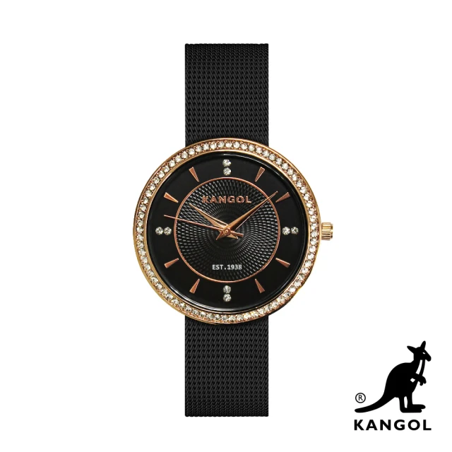 【KANGOL】英國袋鼠│柔光典雅晶鑽錶 / 手錶 / 腕錶 - KG72035-02Y(曜石黑)
