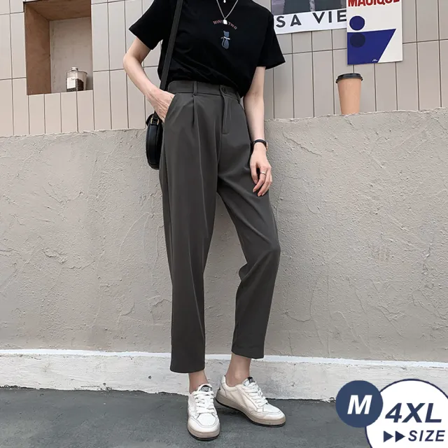 【LANNI 藍尼】● 夏季休閒顯瘦九分哈倫褲(長褲/大碼/休閒)