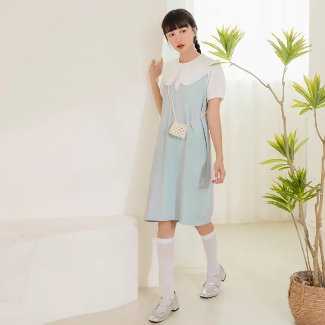 【OB 嚴選】假兩件荷葉娃娃領拋袖洋裝 《DA9849》