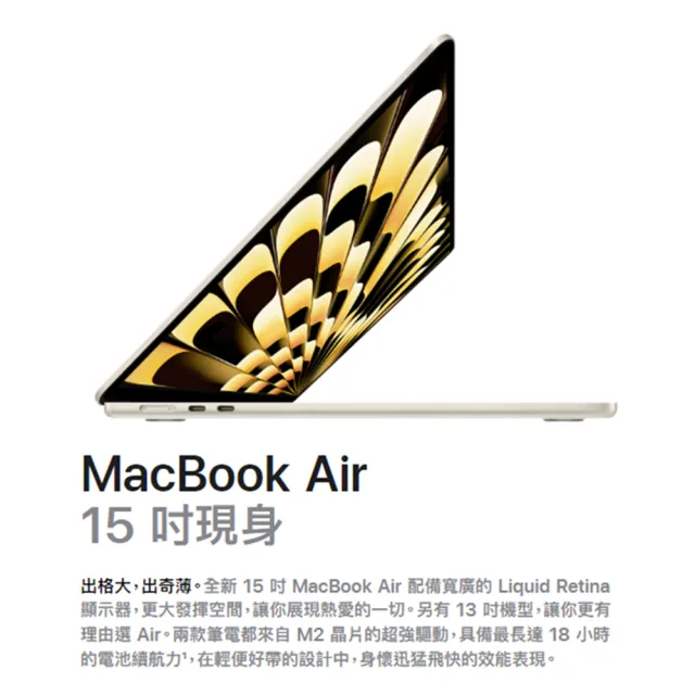 【Apple】500G外接SSD★MacBook Air 15.3吋 M2 晶片 8核心CPU 與 10核心GPU 8G/256G SSD