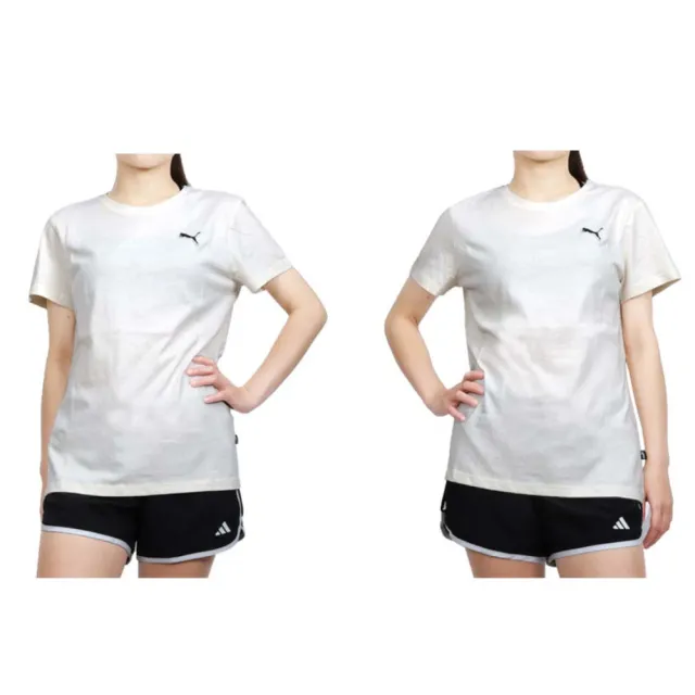 【PUMA】BETTER ESS 女基本系列織標短袖T恤-歐規 休閒 慢跑 上衣 純棉 米白黑(67598699)