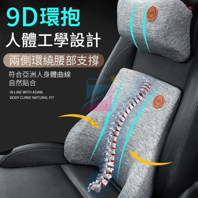 【小不記】SGS認證 記憶靠墊+頭枕(車用枕套組 頭枕 背靠 汽車頭枕腰靠 護腰靠墊 車用頸枕 靠墊)