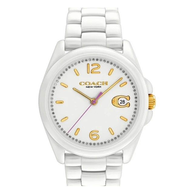 COACH 官方授權C2 Greyson C字陶瓷女錶-白色 錶徑36mm-贈高級9入首飾盒(CO14503925)