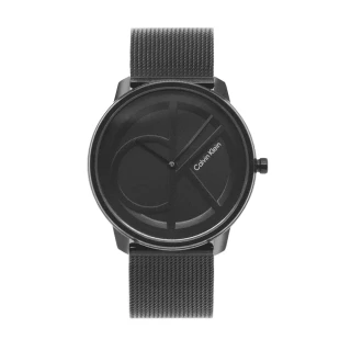 【Calvin Klein 凱文克萊】黑色系經典大CK logo 低調氣質 米蘭帶錶帶 手錶 腕錶 CK錶 39mm(25200028)