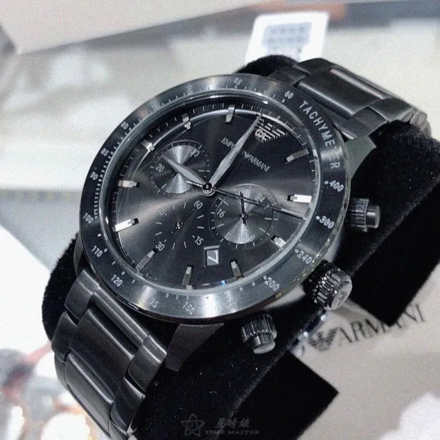 【EMPORIO ARMANI】ARMANI手錶型號AR00040(黑色錶面黑錶殼深黑色精鋼錶帶款)