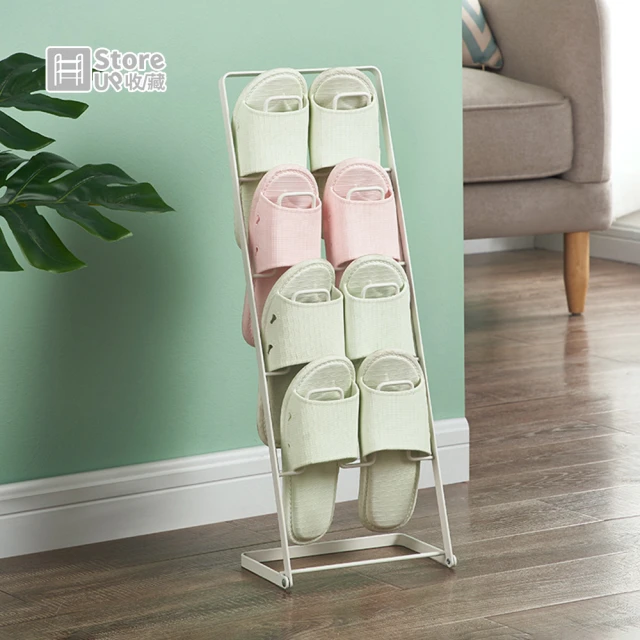 【Store up 收藏】日式簡約 白色系 碳鋼製免組裝拖鞋架(AD415)
