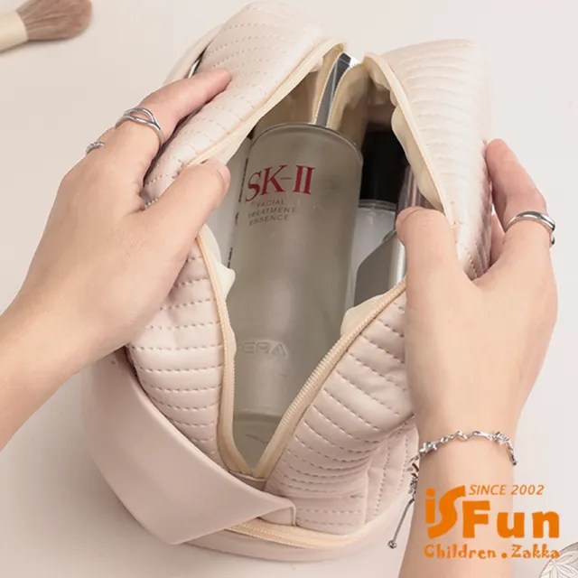 【iSFun】雙11 奶油條紋＊防水包 盥洗化妝收納醫生手提包(顏色可選)