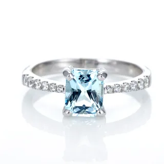 【DOLLY】1克拉 18K金無燒海水藍寶鑽石戒指