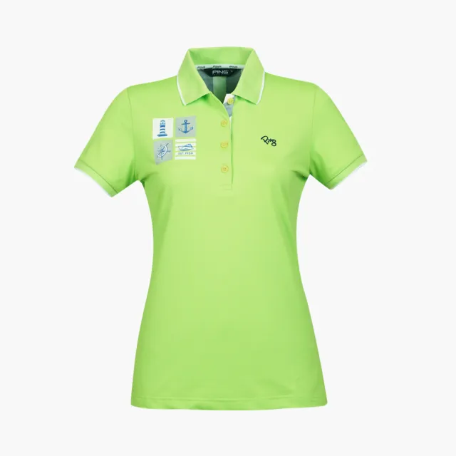 【PING】女款海洋圖騰吸濕排汗抗UV短袖POLO衫-綠(GOLF/高爾夫球衫/RA17110-43)