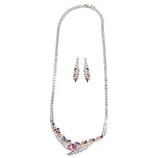 【Jpqueen】天使翅膀閃耀鋯石垂墜耳環項鍊2件組(4色可選)