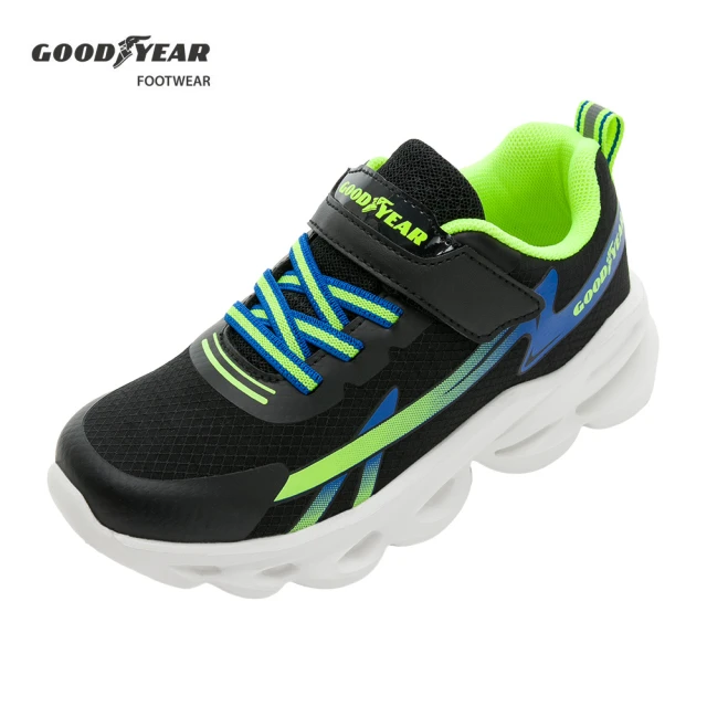 GOODYEAR 固特異 輕飛躍-輕量緩震運動鞋/童 透氣 自黏帶 穩定鞋墊 黑色(GAKR38410)