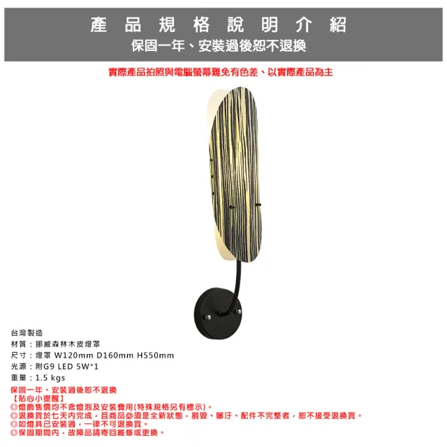 【Honey Comb】挪威森林木皮燈罩壁燈(EX-6516W)