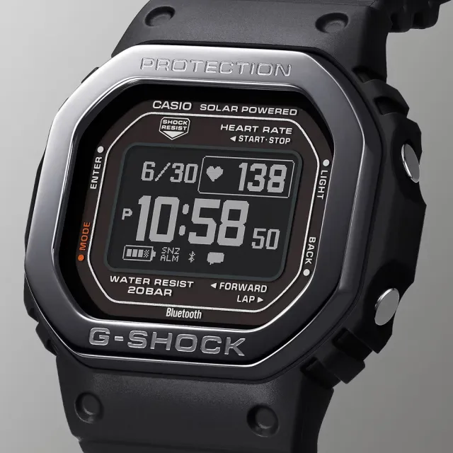 CASIO 卡西歐】G-SHOCK G-SQUAD 太陽能智慧藍芽心率監測金屬框多功能