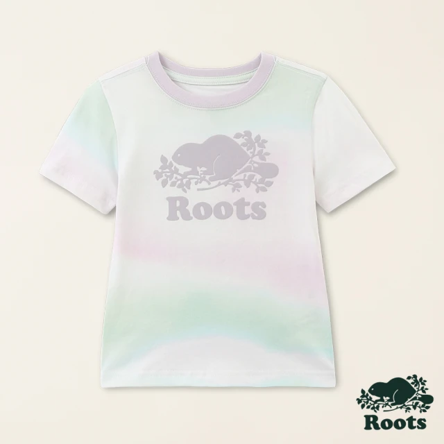 【Roots】Roots小童-繽紛花卉系列 渲染海狸經典短袖T恤(綠色)