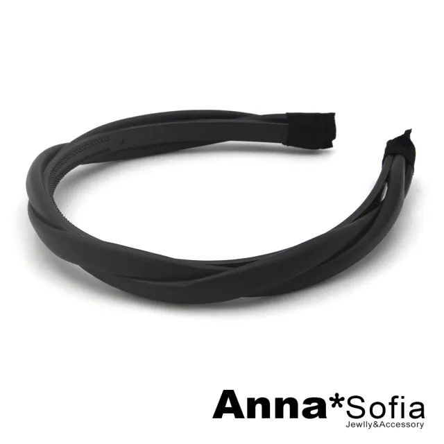 【AnnaSofia】韓式髮箍髮飾-交叉辮皮革細款 現貨(黑系)