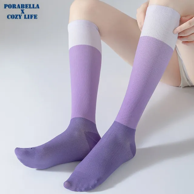 【Porabella】壓力襪 撞色 小腿襪 健身襪 跑步襪 運動壓力襪 睡眠襪 顯瘦襪 美腿襪 LEG SOCKS