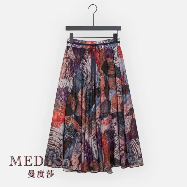 【MEDUSA 曼度莎】現貨-ICare 飄逸感 水墨印花長裙（F）｜女長裙 雪紡長裙 鬆緊腰頭(107-16404)