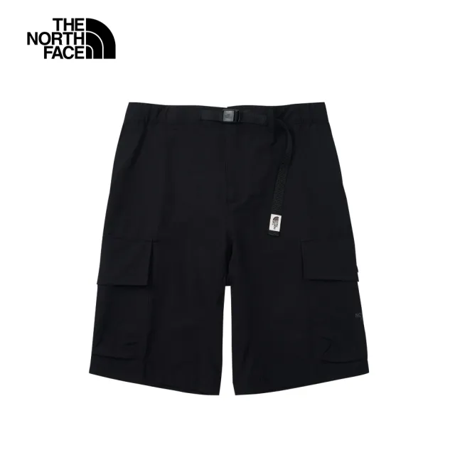 【The North Face 官方旗艦】北面男款黑色防潑水大口袋休閒短褲｜81SHJK3