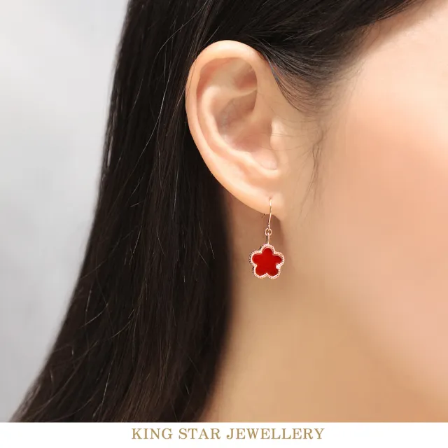 【King Star】18K金造型瑪瑙鑽石耳環  花花