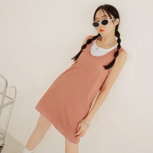 【OB 嚴選】純棉素色不收邊無袖長版上衣 《AB18845》