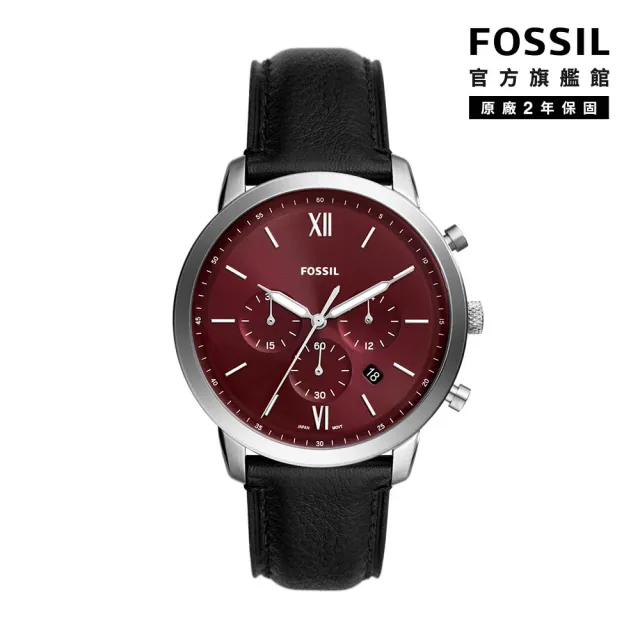 【FOSSIL 官方旗艦館】Neutra 醇厚雅仕三眼指針手錶 黑色皮革錶帶 44 MM FS6016