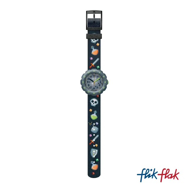 【Flik Flak】兒童手錶 GAMING WORLD 兒童錶 編織錶帶 瑞士錶 錶(34.75mm)