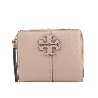 【TORY BURCH】McGRAW 牛皮暗釦拉鍊零錢袋短夾(沙色)
