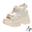 【JP Queen New York】運動魔術貼露趾坡跟厚底涼鞋(2色可選)