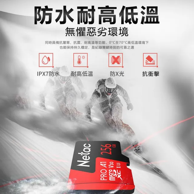 【Netac  台灣公司貨】256GB 監控記錄專用Pro MicroSDXC 4k V30  記憶卡(最高讀速100MB/s  原廠5年保固)