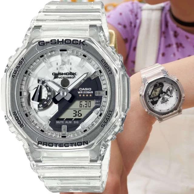 【CASIO 卡西歐】G-SHOCK 40周年Clear Remix 透明錶盤 小八角形雙顯錶(GMA-S2140RX-7A 防水200米)